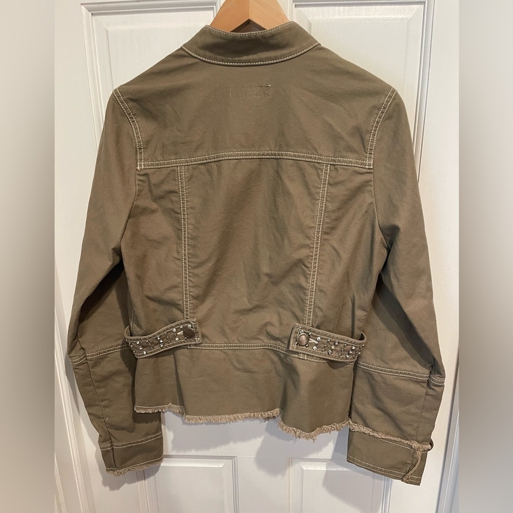 Stetson Women’s Studded Khaki/Olive Green Utility Denim Jacket M - Picture 4 of 5